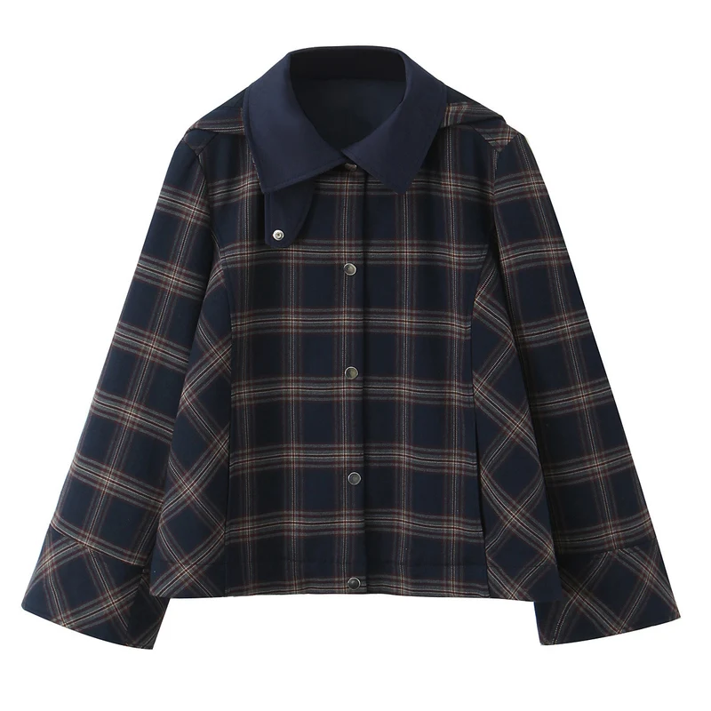 Damen Kurzjacke im Boxy‑Schnitt mit großem Hemdkragen und Karomuster Drune