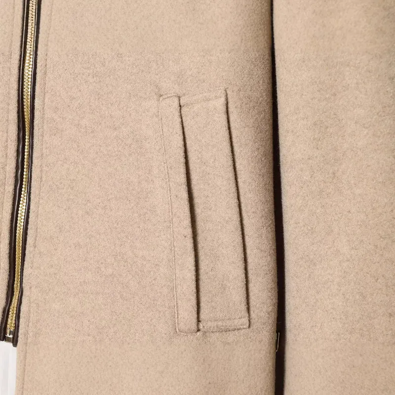 Damen Kurzjacke im Boxy‑Cropped‑Wollmix mit sichtbarem Metallreißverschluss und Kontrastmanschetten Drune