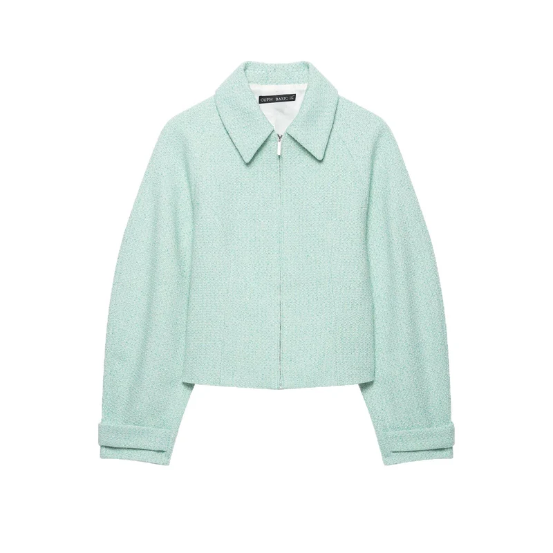 Damen Kurzjacke im Bouclé‑Mix mit verdecktem Reißverschluss und Hemdkragen Drune