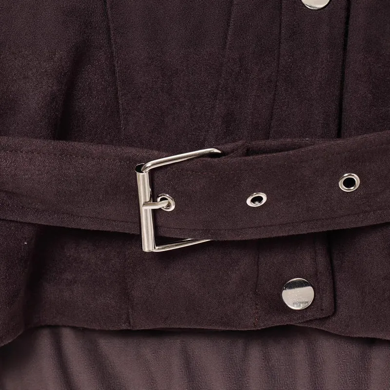 Damen Kurzjacke im Bikerstil aus Velourslederoptik mit Taillengürtel Drune