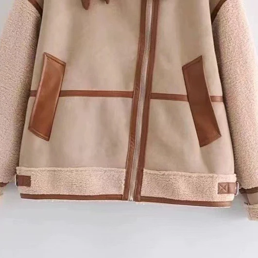 Damen Kurzjacke im Aviator-Look mit Teddyfutter, Kunstlederbesatz und asymmetrischem Reißverschluss Drune