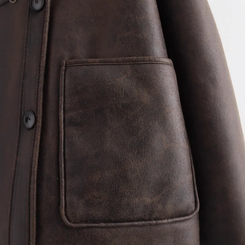 Damen Kurzjacke im Aviator‑Look aus Lederoptik mit Teddyfutter und aufgesetzten Taschen Drune