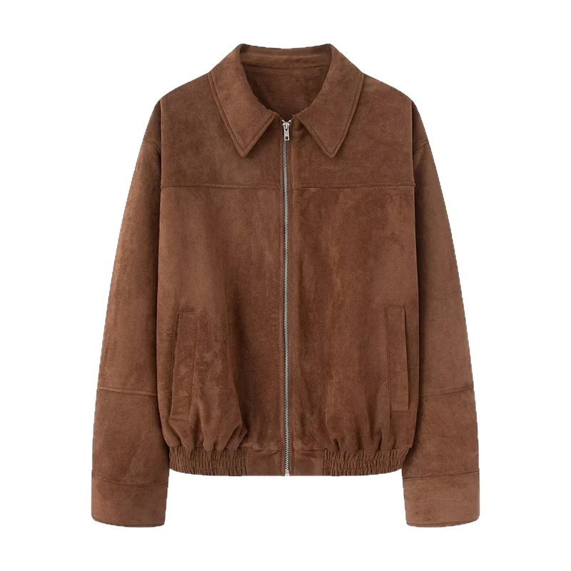 Damen Kurzjacke aus Velourslederoptik mit Reißverschluss und elastischem Saum Drune