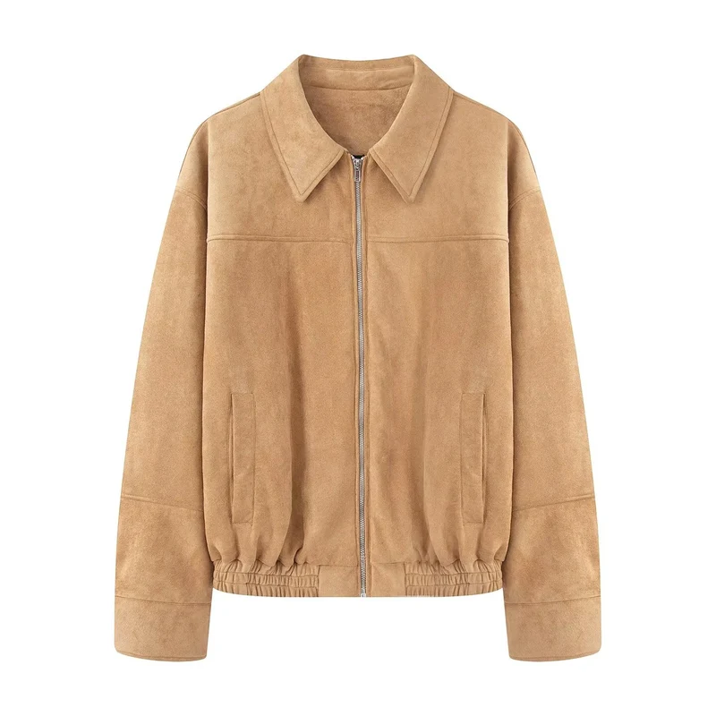 Damen Kurzjacke aus Velourslederoptik mit Reißverschluss und elastischem Saum Drune