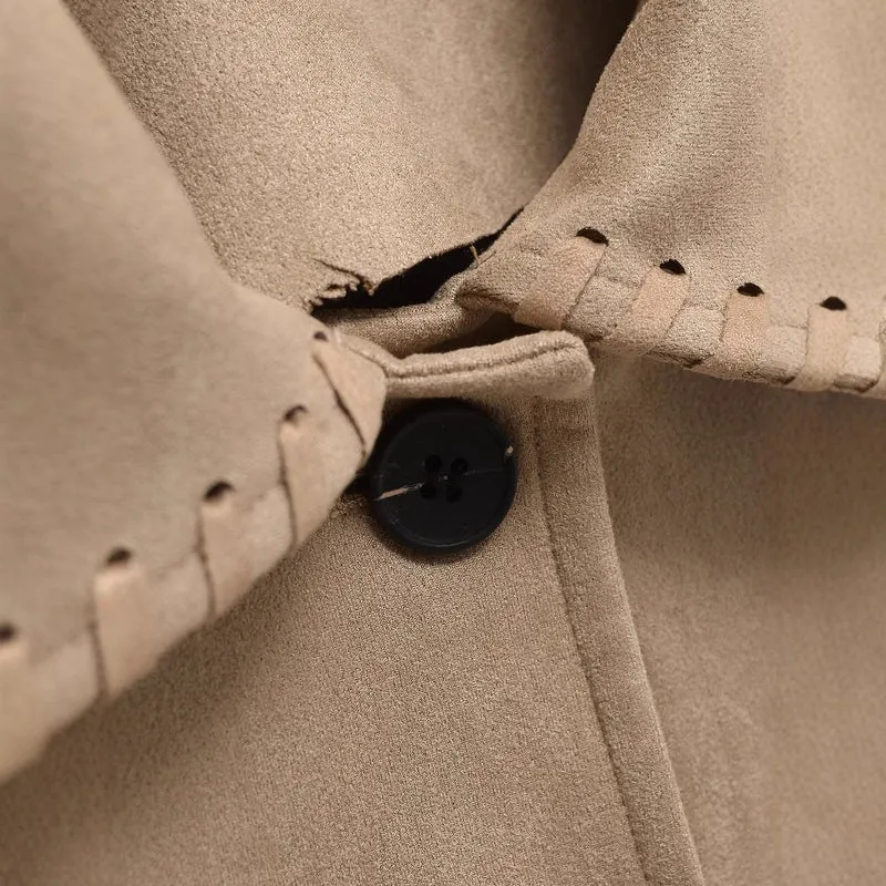 Damen Kurzjacke aus Veloursimitat mit Ziernaht‑Schnürung Drune