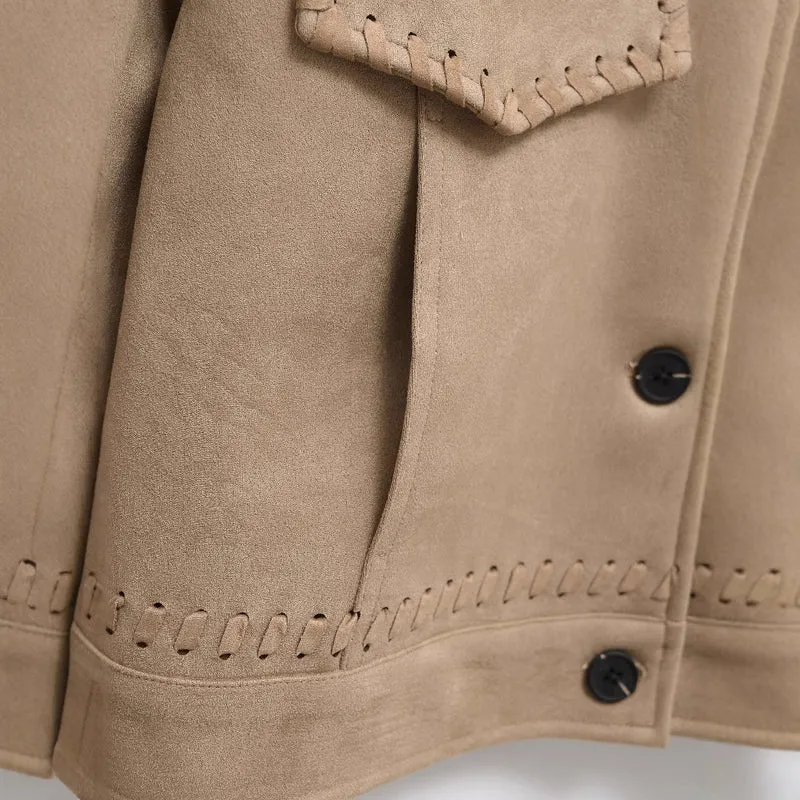 Damen Kurzjacke aus Veloursimitat mit Ziernaht‑Schnürung Drune