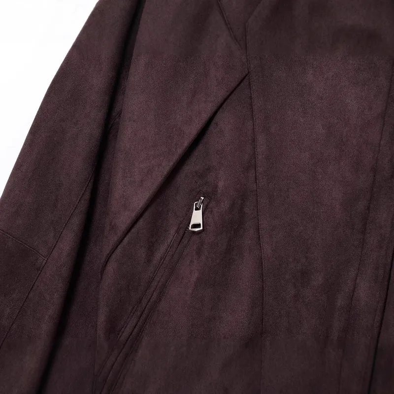 Damen Kurzjacke aus Veloursimitat mit Taillengürtel, kastigem Schnitt und Reißverschlusstaschen Drune