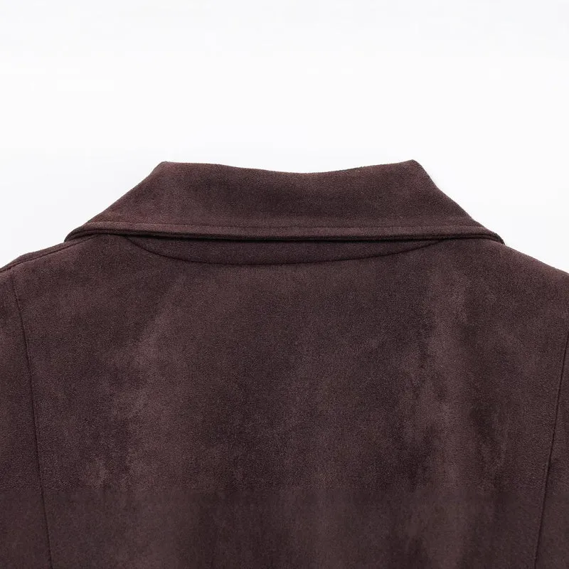 Damen Kurzjacke aus Veloursimitat mit Taillengürtel, kastigem Schnitt und Reißverschlusstaschen Drune