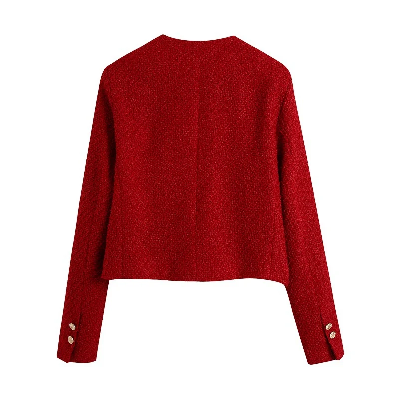 Damen Kurzjacke aus Bouclé‑Tweed im kurzen Schnitt mit rundem Halsausschnitt und goldenen Zierknöpfen Drune