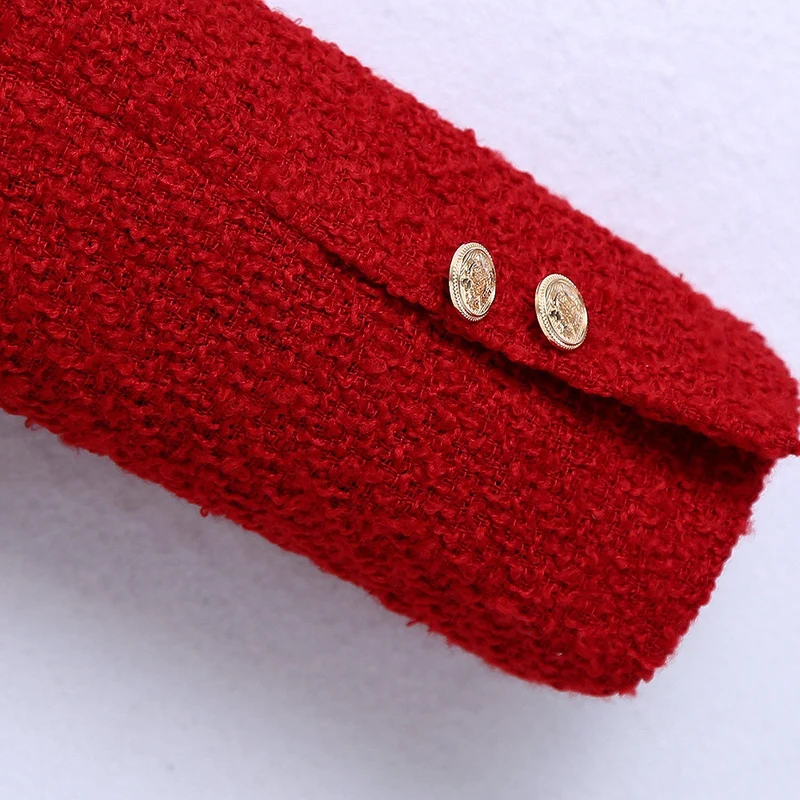 Damen Kurzjacke aus Bouclé‑Tweed im kurzen Schnitt mit rundem Halsausschnitt und goldenen Zierknöpfen Drune