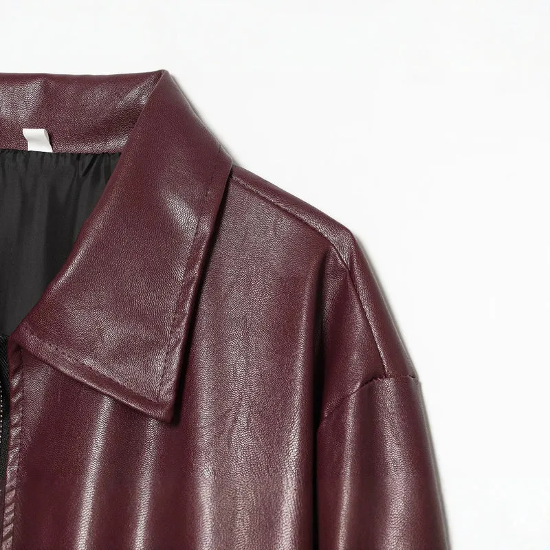 Damen Kurzgeschnittener Kunstleder‑Blouson mit Reißverschluss und gerafftem Saum Drune