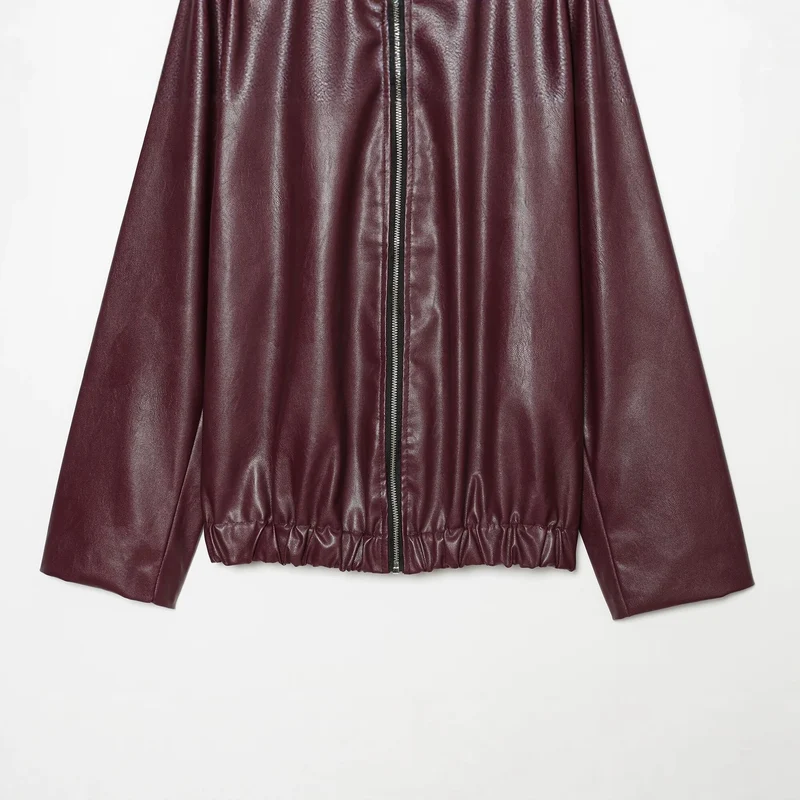 Damen Kurzgeschnittener Kunstleder‑Blouson mit Reißverschluss und gerafftem Saum Drune