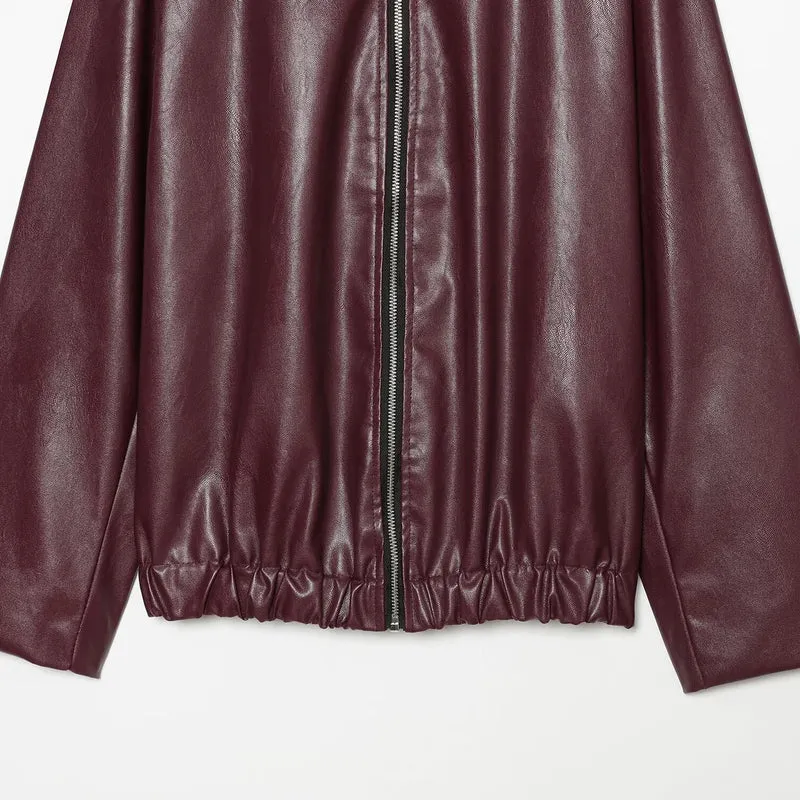Damen Kurzgeschnittener Kunstleder‑Blouson mit Reißverschluss und gerafftem Saum Drune