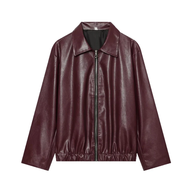 Damen Kurzgeschnittener Kunstleder‑Blouson mit Reißverschluss und gerafftem Saum Drune