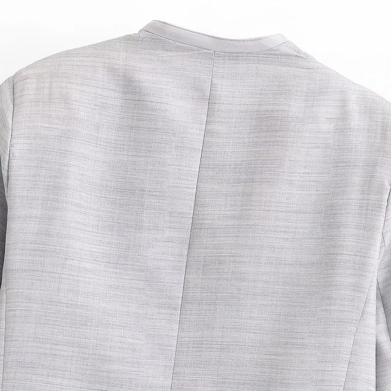 Damen Kurzgeschnittener kragenloser Blazer mit doppelreihiger Knopfleiste und Strukturgewebe Drune