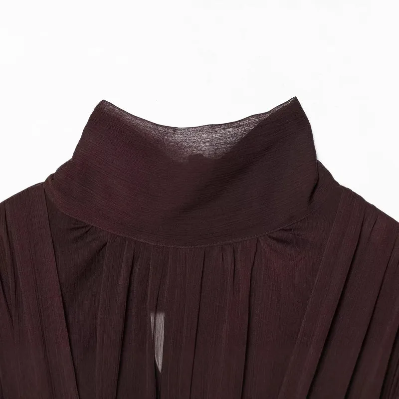 Damen Kurzgeschnittene Wickelbluse mit Stehkragen und voluminösen Ballonärmeln Drune