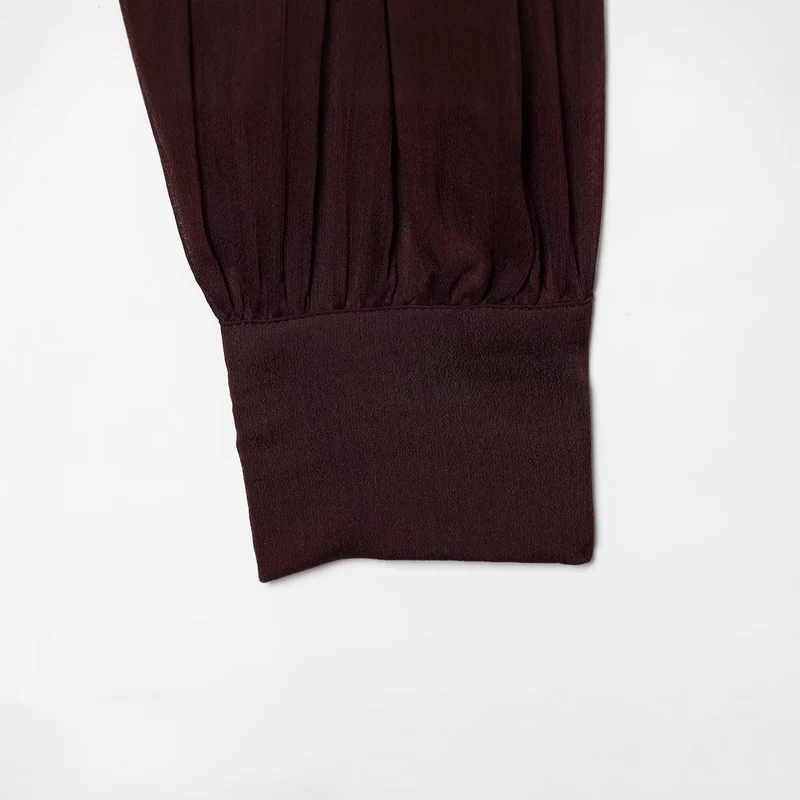 Damen Kurzgeschnittene Wickelbluse mit Stehkragen und voluminösen Ballonärmeln Drune