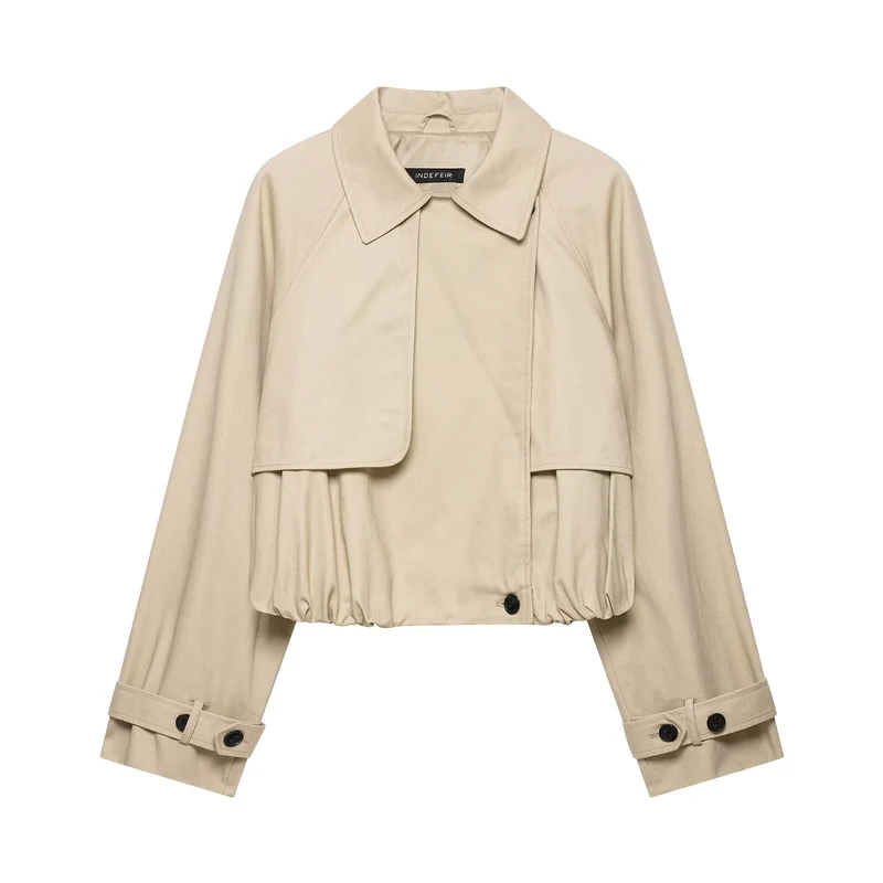 Damen Kurzgeschnittene Trenchjacke im Boxy‑Schnitt mit Raffung und verstellbaren Manschetten Drune