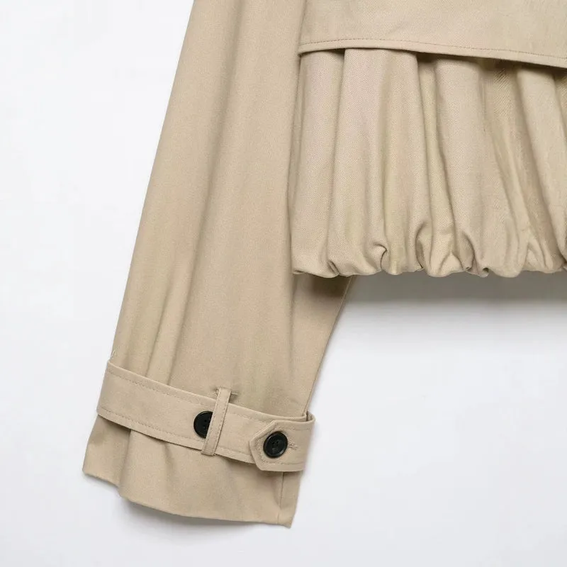 Damen Kurzgeschnittene Trenchjacke im Boxy‑Schnitt mit Raffung und verstellbaren Manschetten Drune