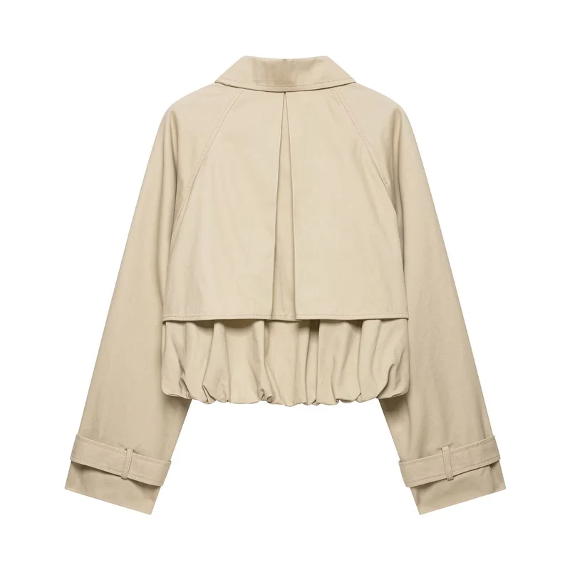Damen Kurzgeschnittene Trenchjacke im Boxy‑Schnitt mit Raffung und verstellbaren Manschetten Drune