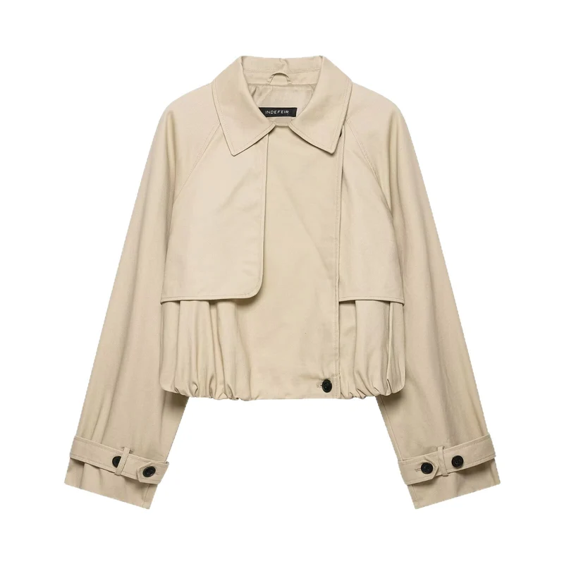Damen Kurzgeschnittene Trenchjacke im Boxy‑Schnitt mit Raffung und verstellbaren Manschetten Drune