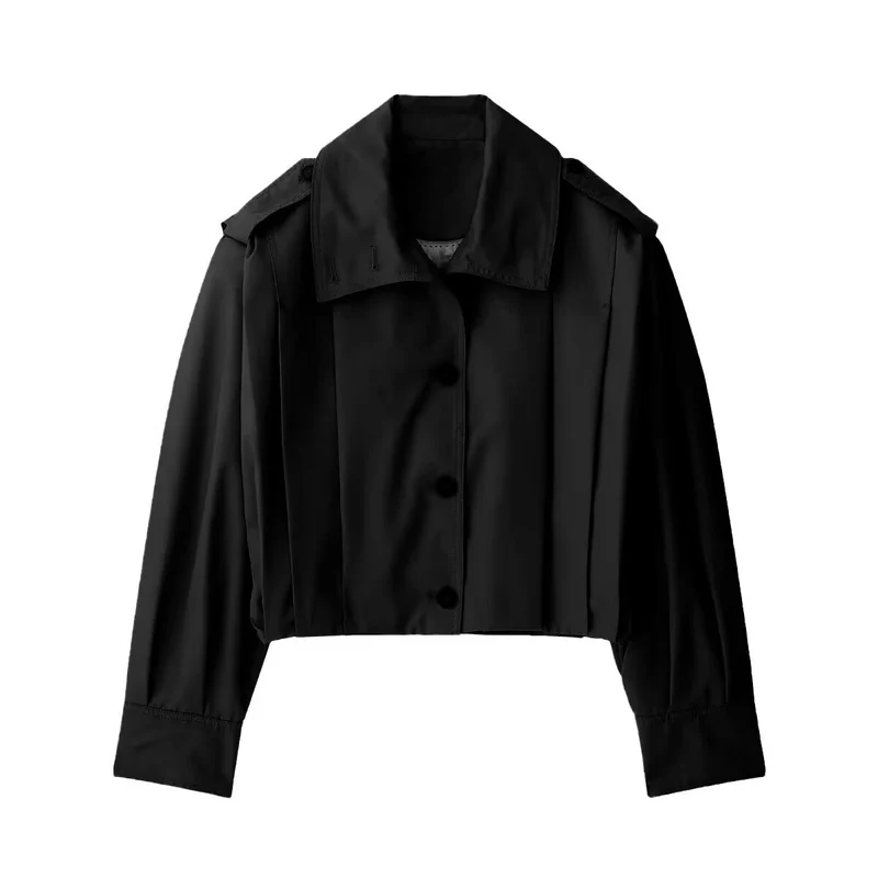 Damen Kurzgeschnittene Trenchjacke im Boxy-Schnitt mit breitem Revers und Epauletten Drune