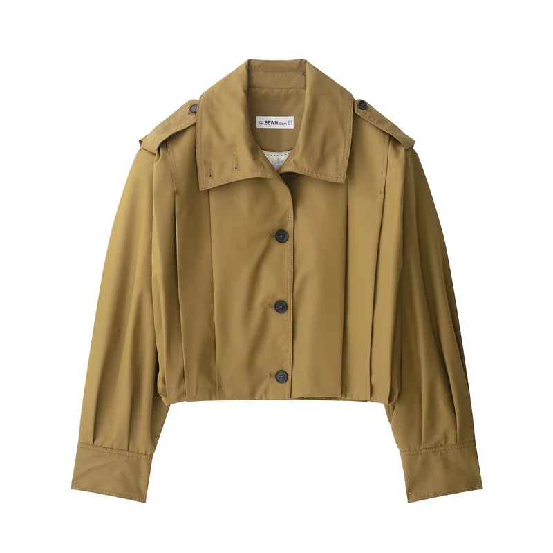 Damen Kurzgeschnittene Trenchjacke im Boxy-Schnitt mit breitem Revers und Epauletten Drune