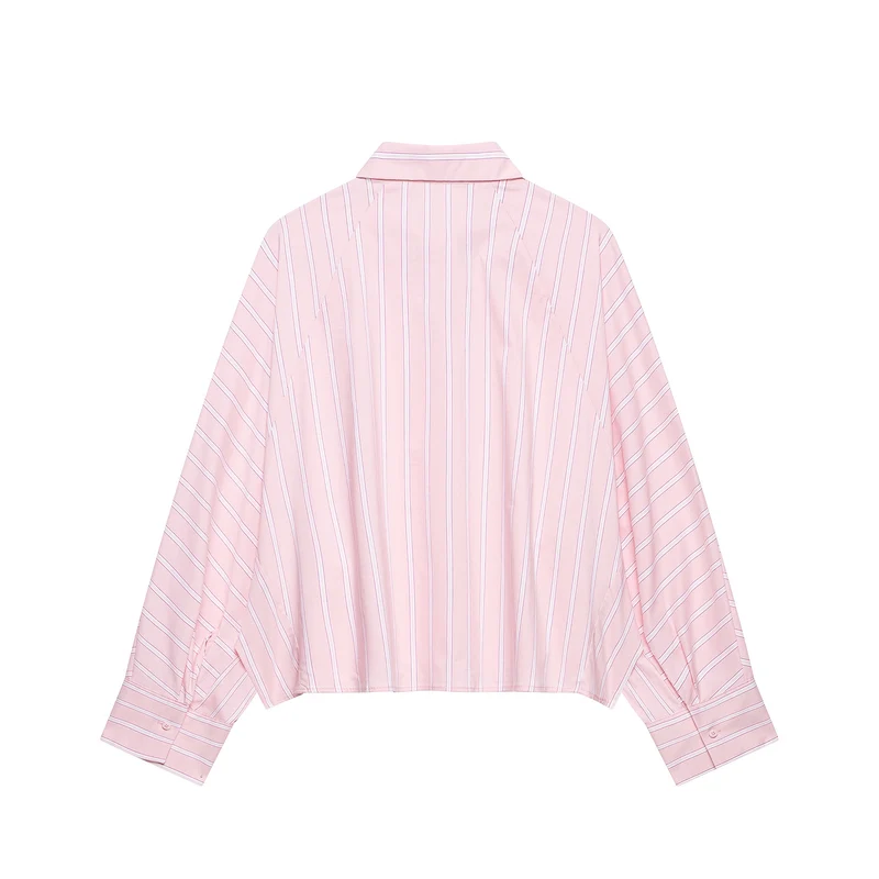 Damen Kurzgeschnittene Oversize‑Hemdbluse mit Nadelstreifen, Hemdkragen und verlängerten Manschetten Drune
