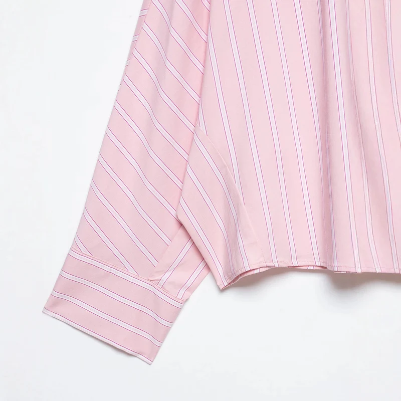 Damen Kurzgeschnittene Oversize‑Hemdbluse mit Nadelstreifen, Hemdkragen und verlängerten Manschetten Drune