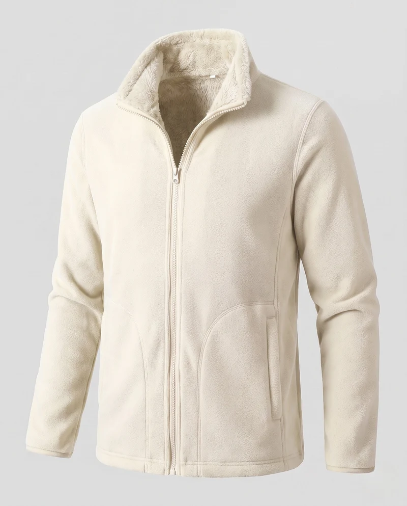 Damen warme Fleecejacke mit Teddy-Futter, Stehhals und durchgehendem Reißverschluss Drune