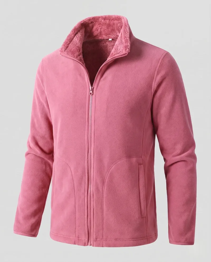 Damen warme Fleecejacke mit Teddy-Futter, Stehhals und durchgehendem Reißverschluss Drune