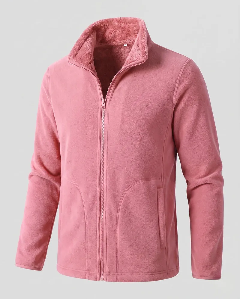 Damen warme Fleecejacke mit Teddy-Futter, Stehhals und durchgehendem Reißverschluss Drune