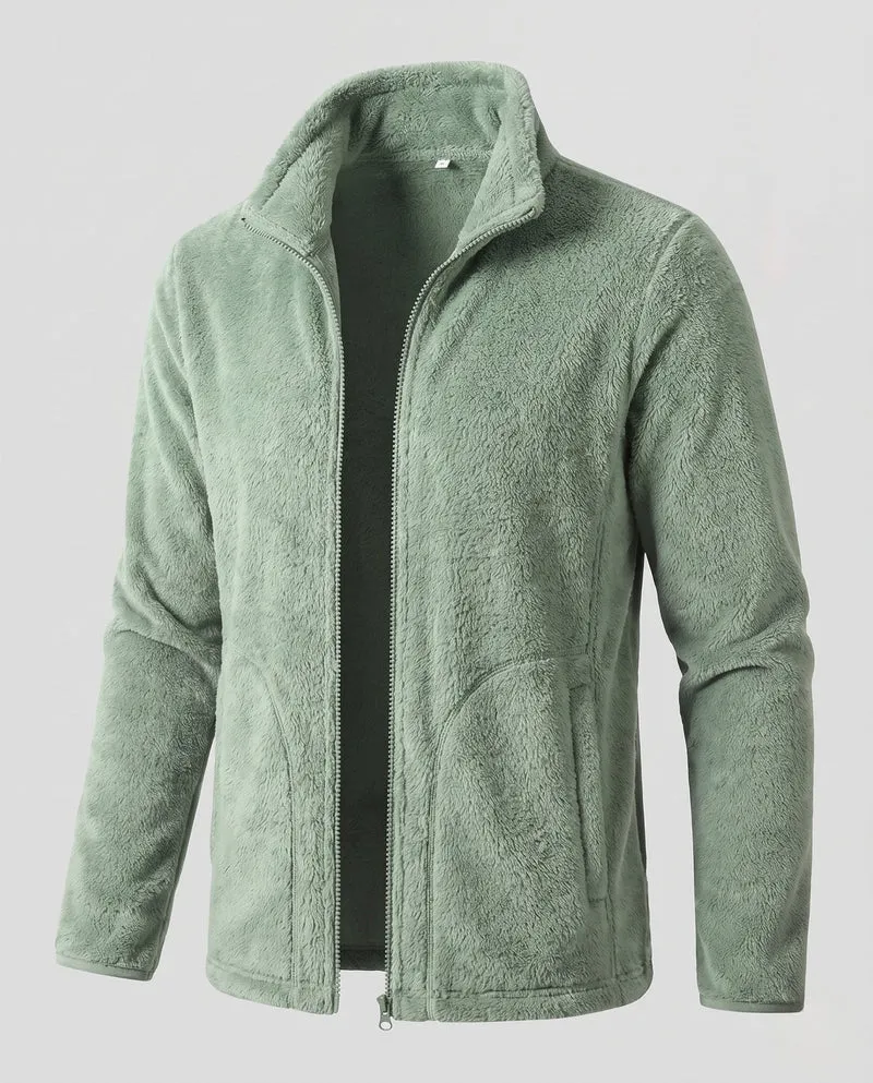 Damen warme Fleecejacke mit Teddy-Futter, Stehhals und durchgehendem Reißverschluss Drune