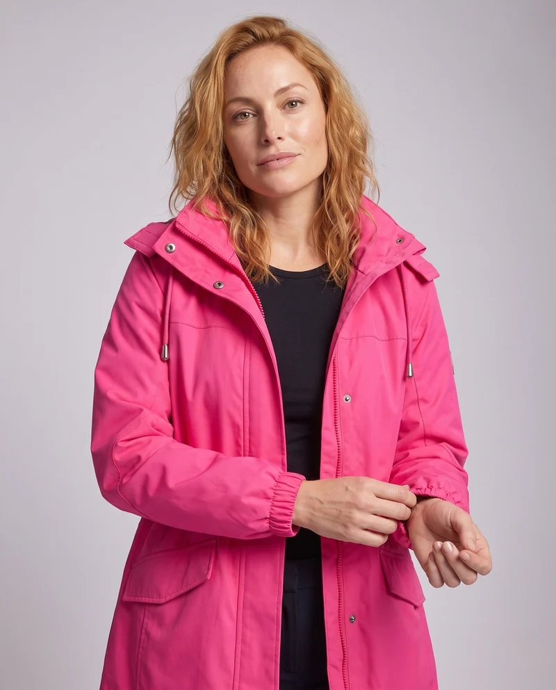 Damen wasserabweisender Parka mit Kapuze, Taillenzug und Klappentaschen Drune