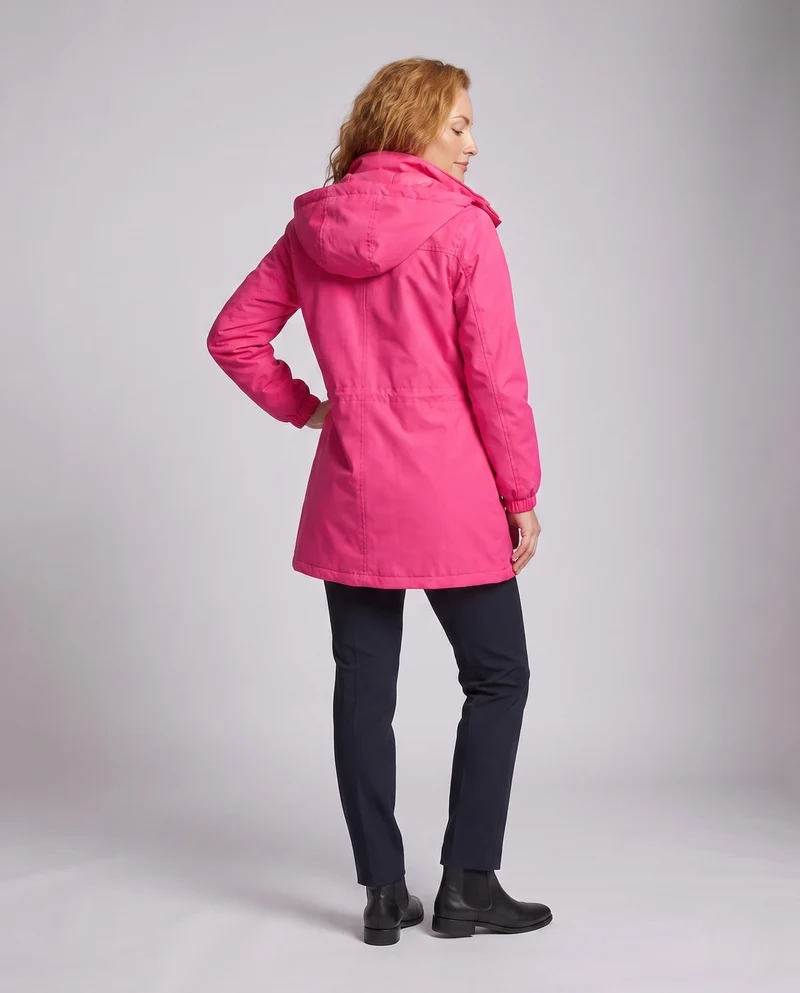 Damen wasserabweisender Parka mit Kapuze, Taillenzug und Klappentaschen Drune