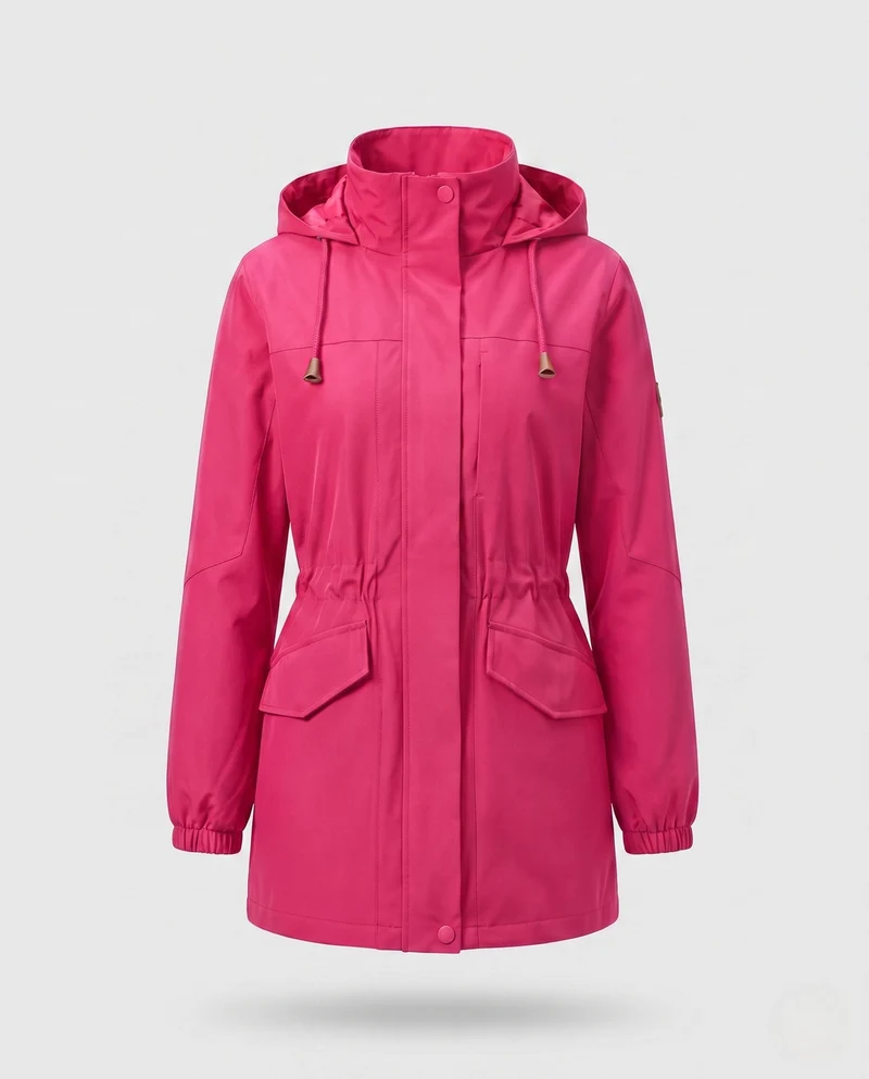 Damen wasserabweisender Parka mit Kapuze, Taillenzug und Klappentaschen Drune