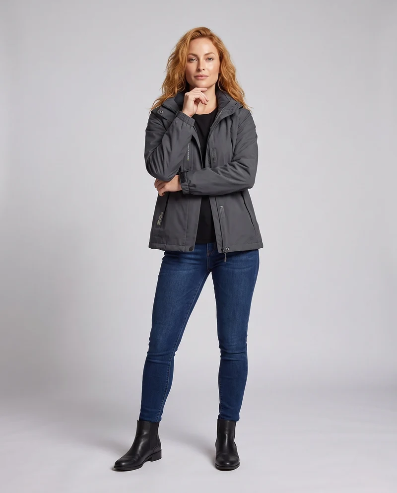 Damen wasserdichte, gepolsterte Winterjacke mit Kapuze und wärmendem Fleece-Futter Drune