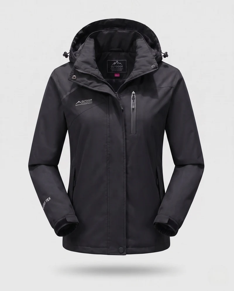 Damen wasserdichte, gepolsterte Winterjacke mit Kapuze und wärmendem Fleece-Futter Drune