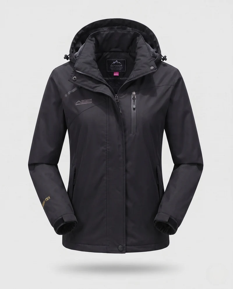 Damen wasserdichte, gepolsterte Winterjacke mit Kapuze und wärmendem Fleece-Futter Drune