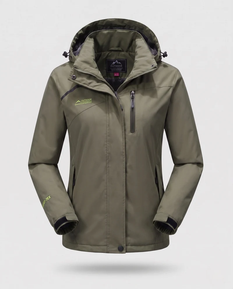 Damen wasserdichte, gepolsterte Winterjacke mit Kapuze und wärmendem Fleece-Futter Drune