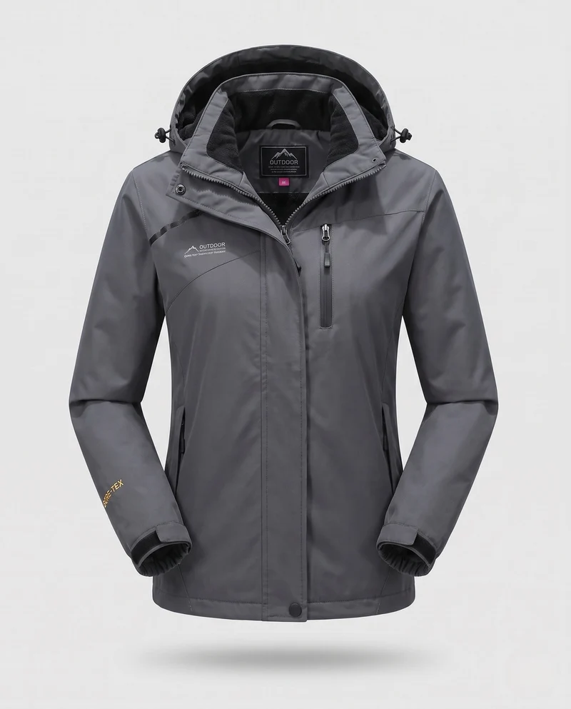 Damen wasserdichte, gepolsterte Winterjacke mit Kapuze und wärmendem Fleece-Futter Drune