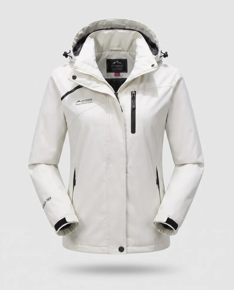Damen wasserdichte, gepolsterte Winterjacke mit Kapuze und wärmendem Fleece-Futter Drune