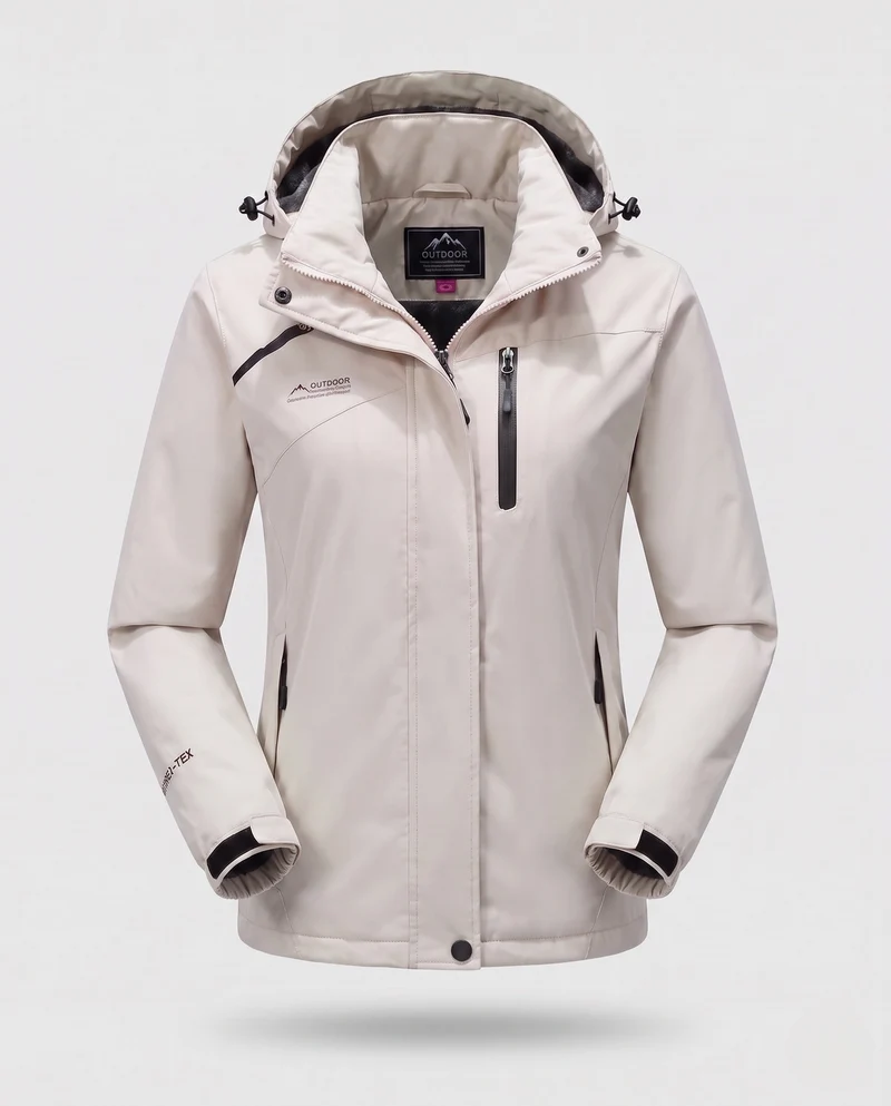 Damen wasserdichte, gepolsterte Winterjacke mit Kapuze und wärmendem Fleece-Futter Drune