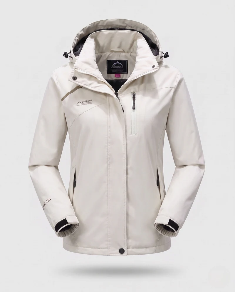 Damen wasserdichte, gepolsterte Winterjacke mit Kapuze und wärmendem Fleece-Futter Drune