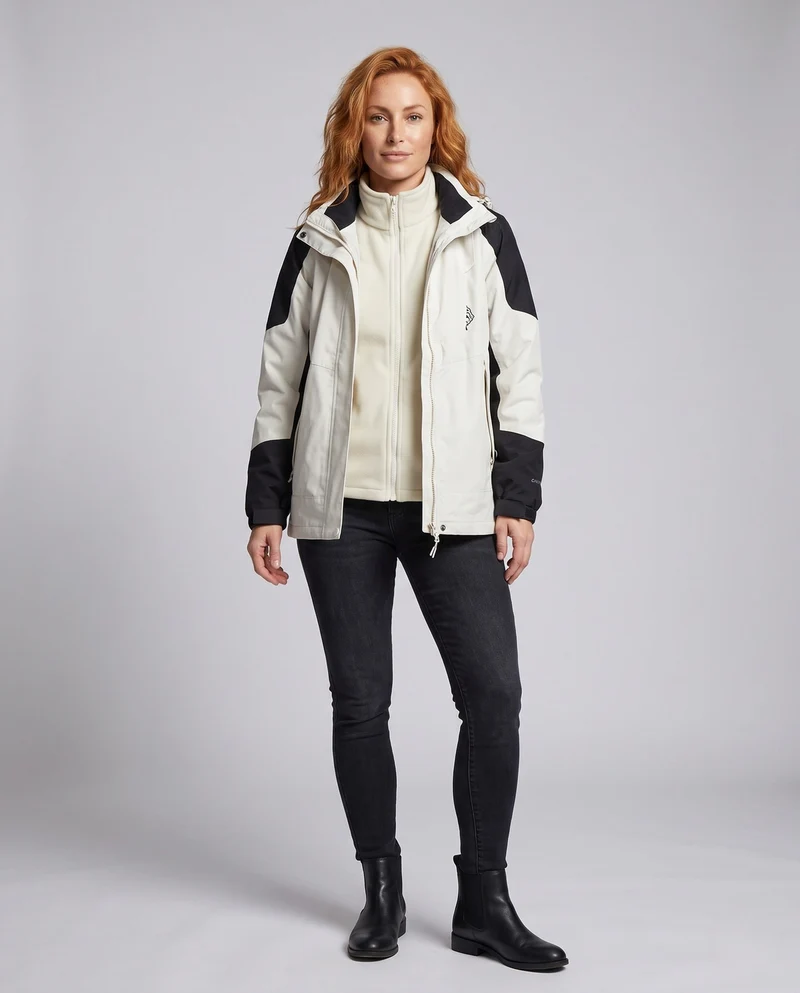 Damen wasserdichte zweilagige Outdoor-Jacke mit Kapuze, atmungsaktiver Membran und verstellbarem Saum Drune