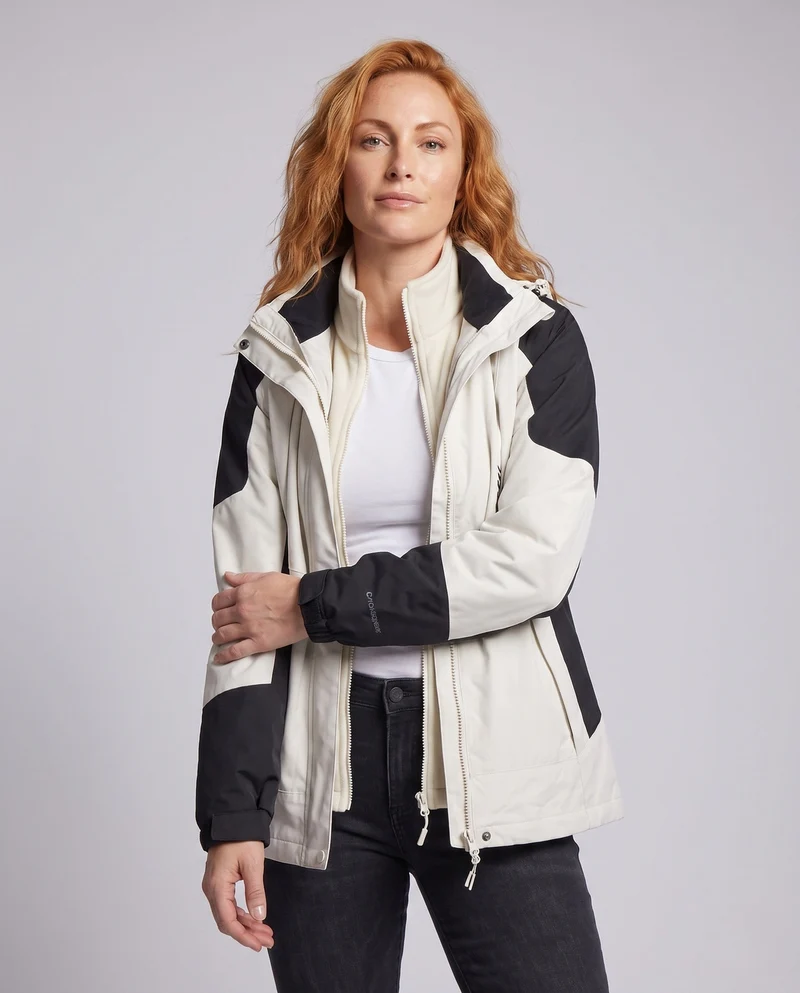Damen wasserdichte zweilagige Outdoor-Jacke mit Kapuze, atmungsaktiver Membran und verstellbarem Saum Drune