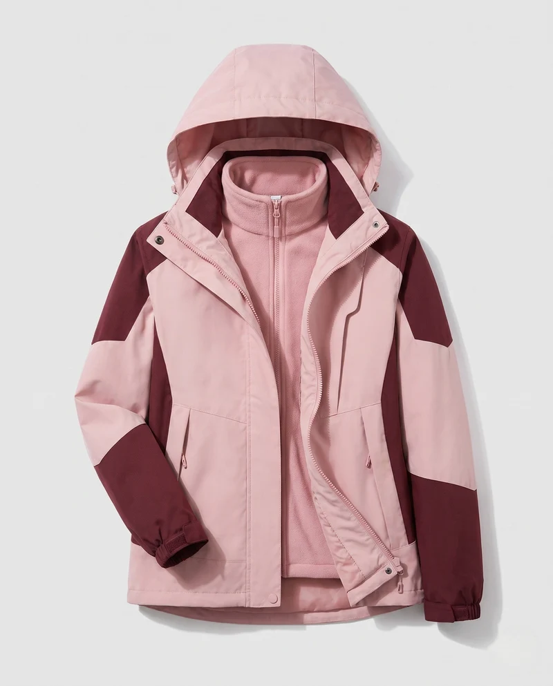 Damen wasserdichte zweilagige Outdoor-Jacke mit Kapuze, atmungsaktiver Membran und verstellbarem Saum Drune