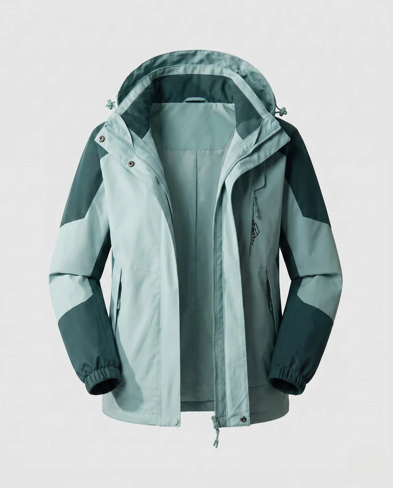 Damen wasserdichte zweilagige Outdoor-Jacke mit Kapuze, atmungsaktiver Membran und verstellbarem Saum Drune