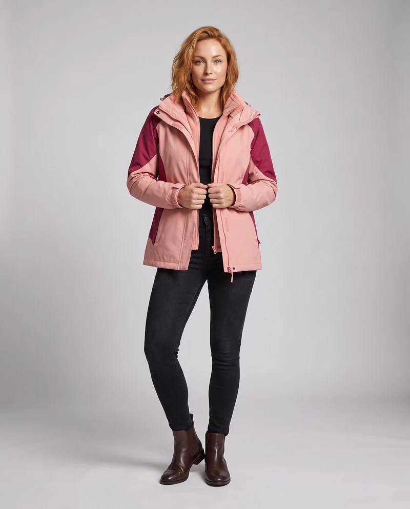 Damen Zwei-in-Eins Softshell- und Fleece-Outdoormantel mit Kapuze Drune