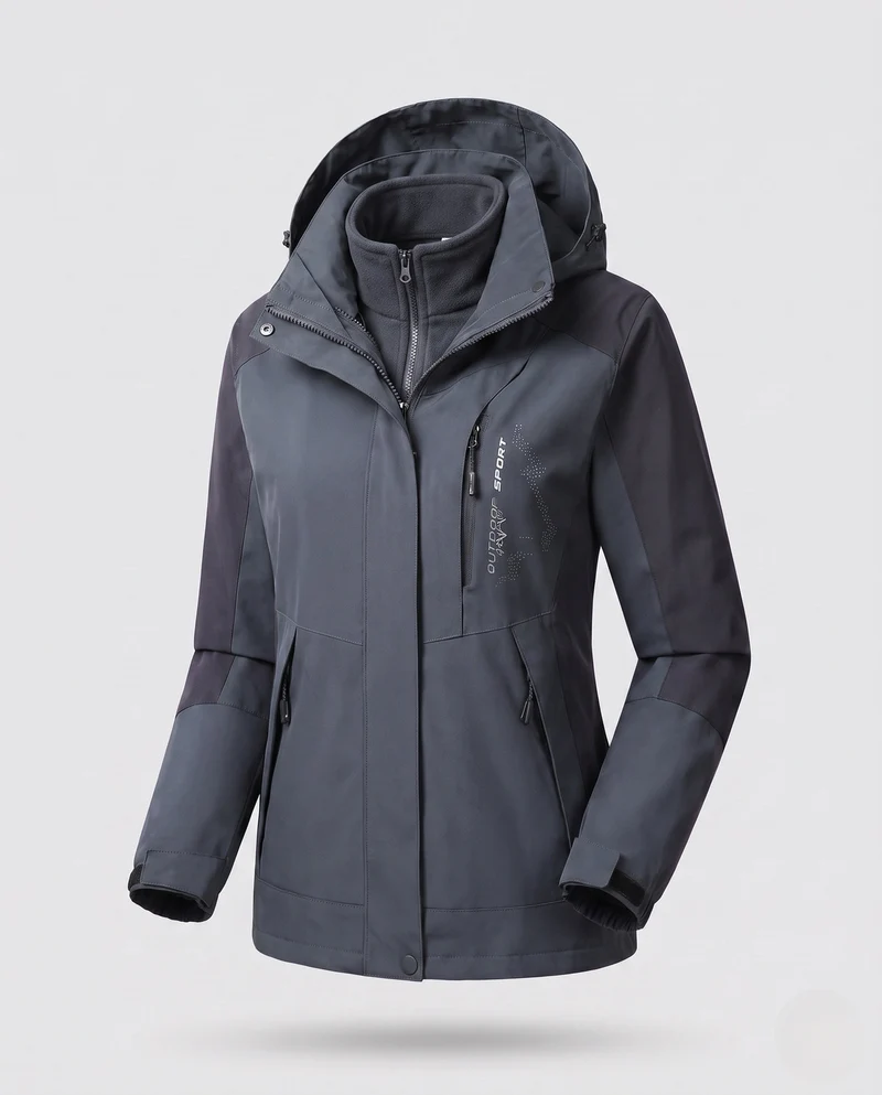 Damen Zwei-Lagen Softshell Parka mit wärmendem Fleece-Innenfutter und verstellbarer Kapuze Drune